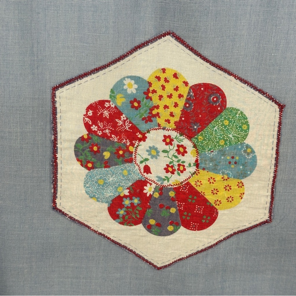 Vintage Blue Shirt with Colorful Patch Pockets Red Rick Rack Quilt‎ - Picture 9 of 9
